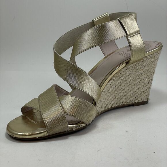Vince Camuto Gold Espadrille Wedge Sandals Women’s 9M Stretch Strap Slip On - Picture 15 of 15